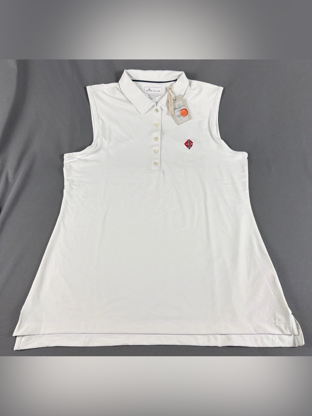 Peter Millar Womens Golf Shirt Polo Chest Logo SLVLS Large White NWT MSRP $84